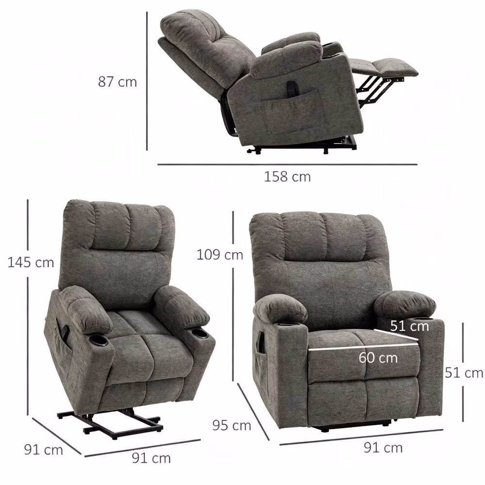 STILVORA Grey Fabric Power Lift Recliner Chair with Remote Control – 3