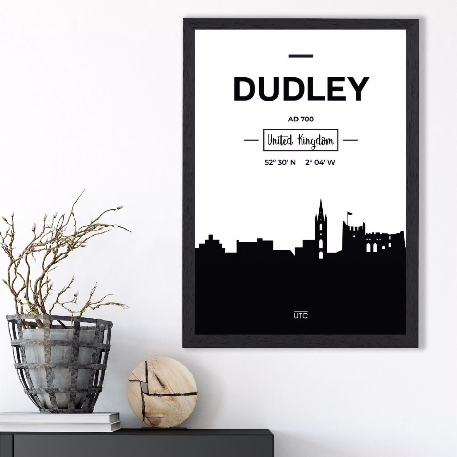 ARTZE Dudley Black and White City Skyline Framed Print in Black Frame – 2