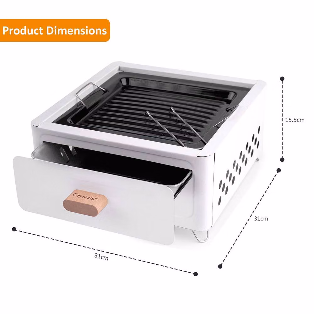 Crystals Portable Tabletop Charcoal BBQ Grill in White, Enamelled Steel and Chrome, W/D/H: 31.0 x 31.0 x 15.5 cm – 2