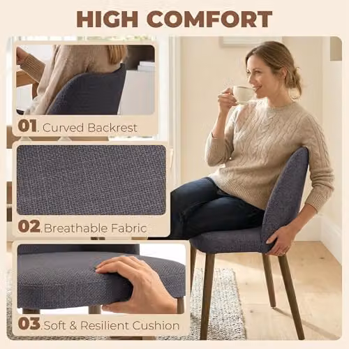 HOMCOM Set of 2 Scandinavian Linen Upholstered Dining Chairs in Dark Grey – 5