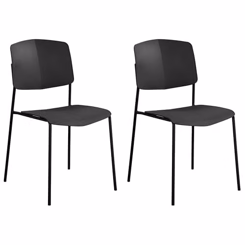 Core Products Academy Set of 2 Stackable Black Plastic Dining Chairs with Metal Legs – 1