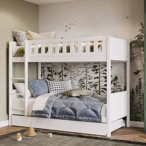 Flair Furnishings Bea White Solid Wood Bunk Bed with Trundle for Children – 2