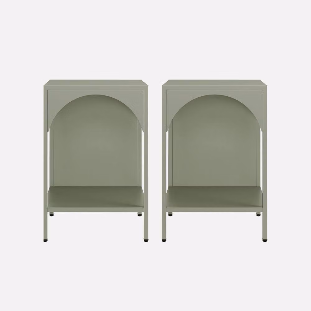 sweeek Set of 2 Industrial Style Metal Bedside Tables in Light Green, W/D/H: 35 x 35 x 51 cm – 2