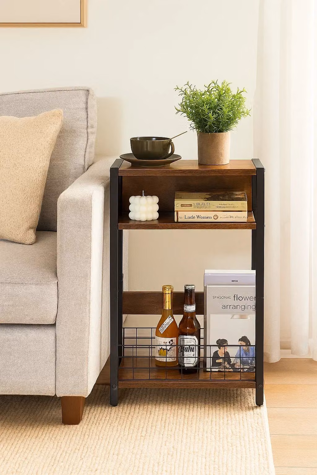 Modcraft 3 Tier Slim Side End Table in Brown and Black – 4