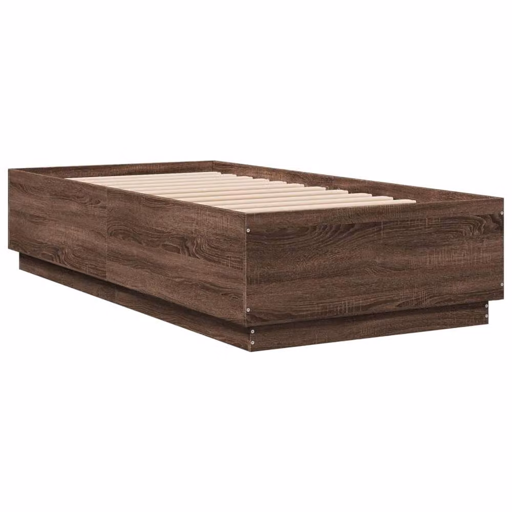 Berkfield Home Modern Single Bed Frame in Brown Oak with LED Under-Bed Lighting and USB Charging Port, W/D/H: 90 x 190 cm – 3