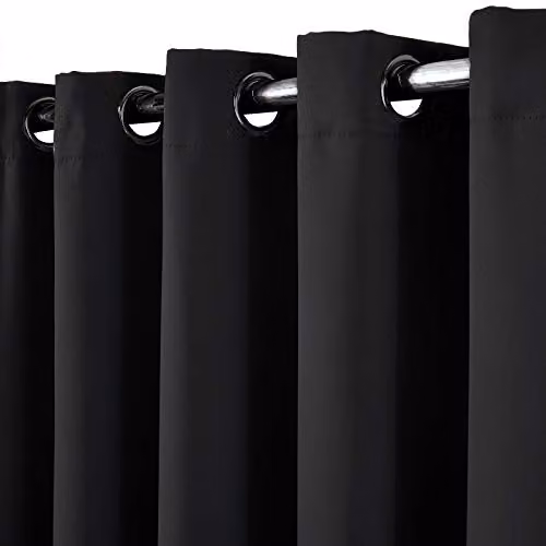 OHS Pair of Thermal Blackout Eyelet Curtains in Black, Width: 116 cm, Drop: 182 cm – 3