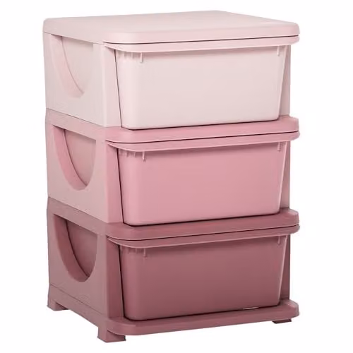 HOMCOM 3 Tier Plastic Kids Storage Unit with 3 Drawers in Pink