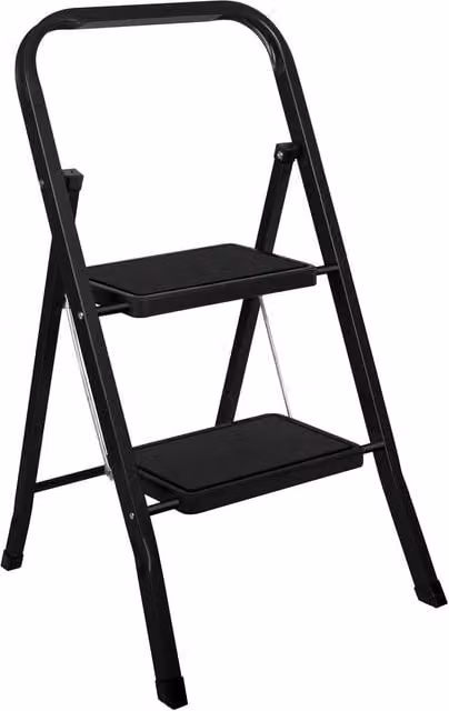Futura 2 Step Black Heavy-Duty Steel Folding Step Ladder with Rubber Feet – 1