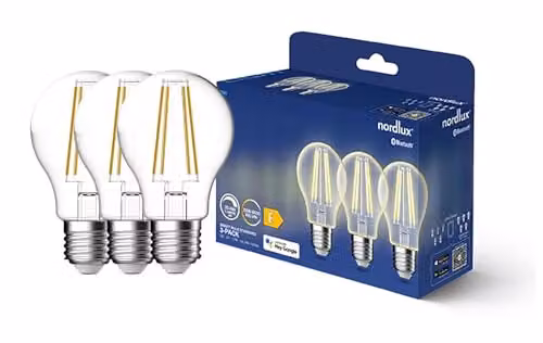 Nordlux Smart LED Classic GLS A60 Filament Bulbs, E27, Dimmable, 4.7W, 600lm, 3 Pack – 3