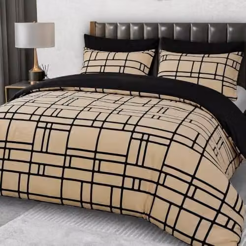 Pamposh Double Duvet Set, Reversible Brushed Microfibre Bedding with Concealed Zip, Taupe and Black, W/D/H: 200 x 200 cm