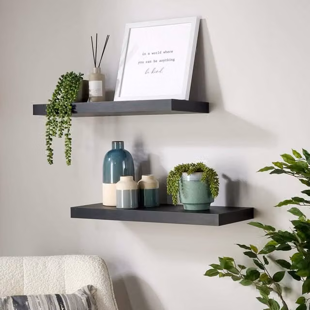 Home Source Cloud Pair of Floating Wall Mounted Storage Shelves in Black, Width: 60 cm