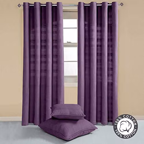 Homescapes Purple Rajput Eyelet Curtain Pair in 100% Cotton, Width: 140 cm, Drop: 137 cm – 3