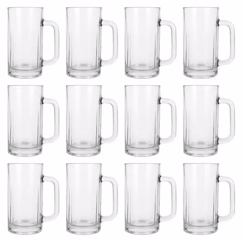 Argon Tableware Set of 12 Transparent Glass Beer Mugs, 540 ml – 1