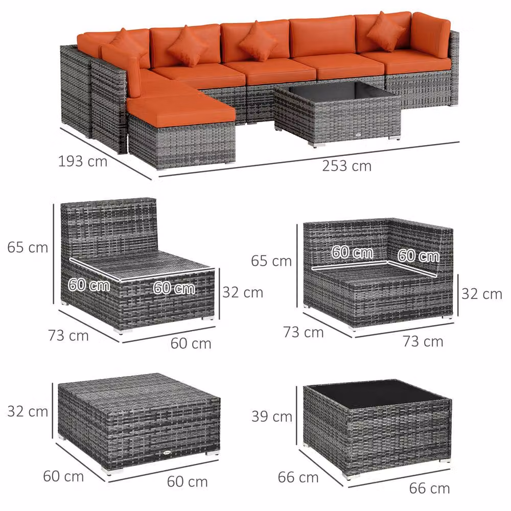STILVORA 8-Piece Modular Sofa in Orange – 2