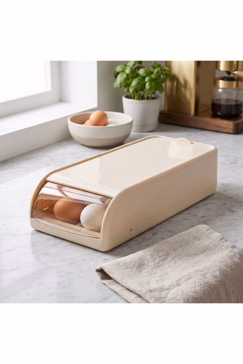 Living and Home Single-Tier 2-Row Rolling Egg Holder Storage Organiser in Beige – 3