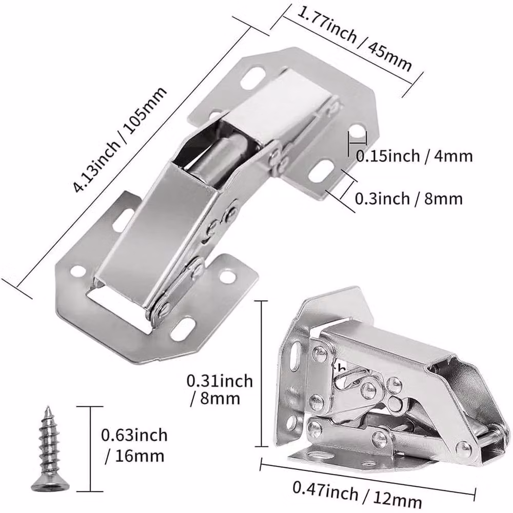 PAWNORA 10 Pack of 90 Degree Steel Spring Cupboard Door Hinges in Silver Nickel Plated – 2