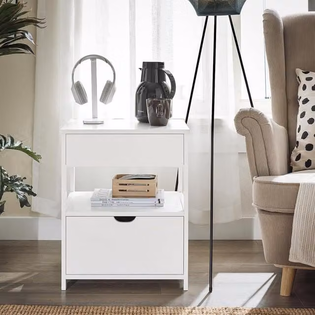 SoBuy Modern White Bedside Table with 2 Drawers