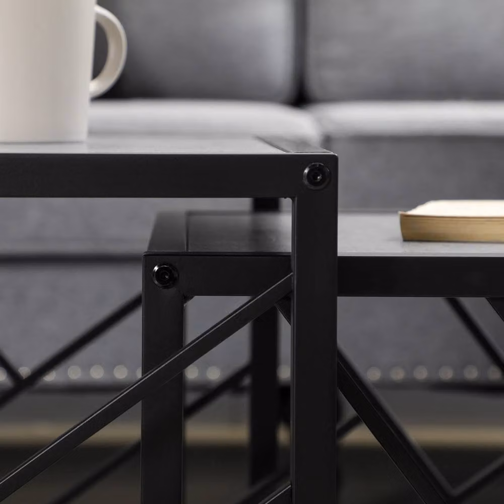 Wyld Haus Safi Set of 3 Grey Square Nesting Side Tables with Black Metal Frame – 7