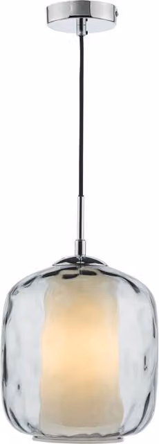 Dar MAJ0150 Suspended Glass Pendant Light in Chrome and Silver with Dimmable E27 Bulb