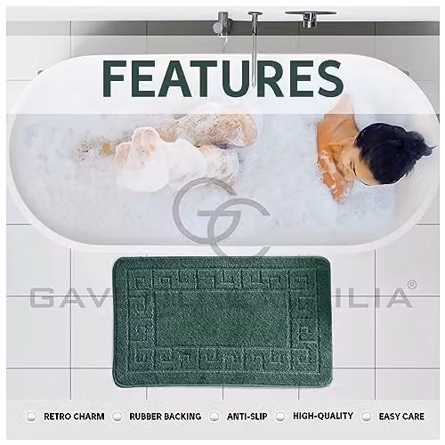 GC GAVENO CAVAILIA 2 Piece Washable Anti Slip Bathroom Mat Set in Green, W/D/H: 80 x 50 cm and 50 x 40 cm – 4