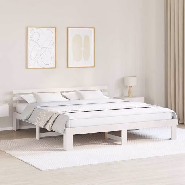 Berkfield Home Modern White Solid Pine Wood Bed Frame with Headboard 180 x 200 cm