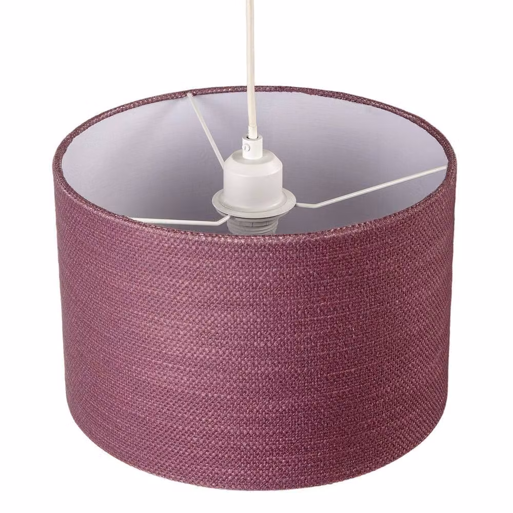 Happy Homewares Burgundy Textured Linen Round Pendant Light Shade with Diffuser and Reducer Ring – 2