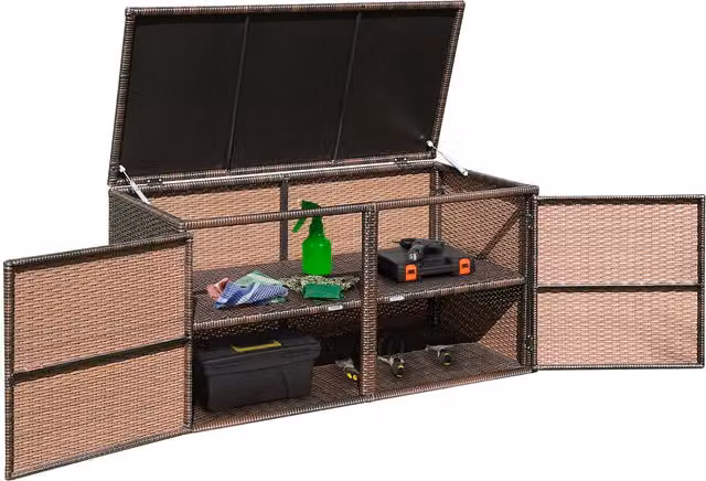 COSTWAY 330L Brown PE Wicker Outdoor Storage Box with Metal Frame