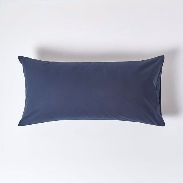 Homescapes 200 Thread Count Combed Cotton Percale Pillowcase, Blue