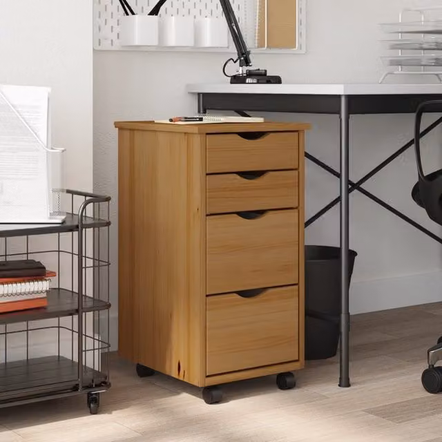 Berkfield Home MOSS Rolling Cabinet with Drawers in Honey Brown Solid Pine Wood