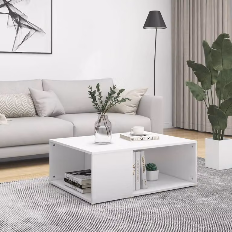 Berkfield Home Modern White Rectangular Coffee Table in Engineered Wood W/D/H: 90 x 67 x 33 cm