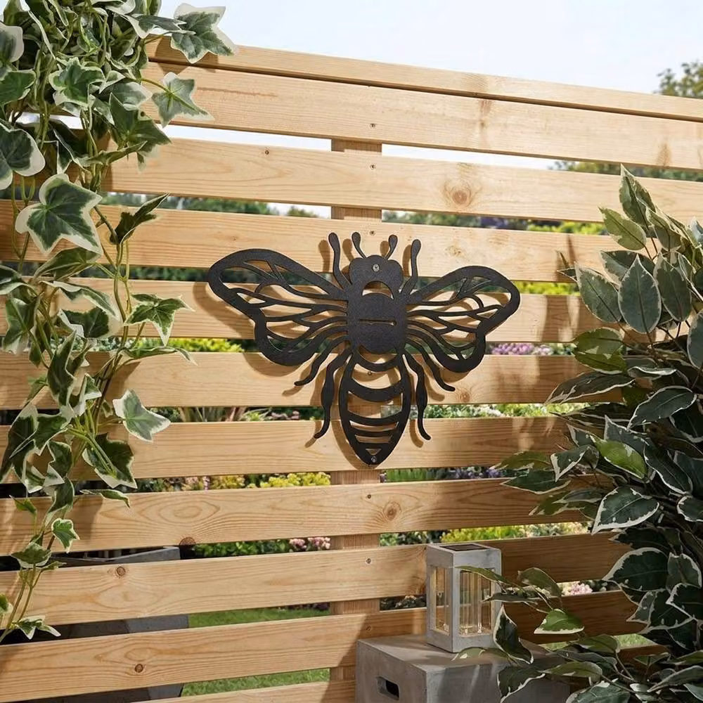 Garden Greatness Lunaria Bumble Bee Solar Garden Wall Art in Black Metal – 2