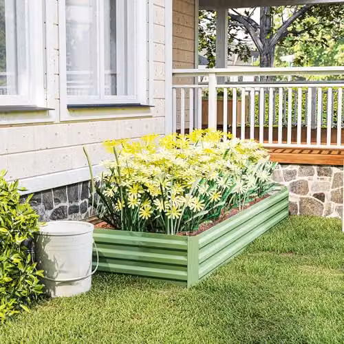 Outsunny Galvanised Steel Raised Garden Bed, Light Green, W: 241 cm, D: 90.5 cm, H: 30 cm – 4