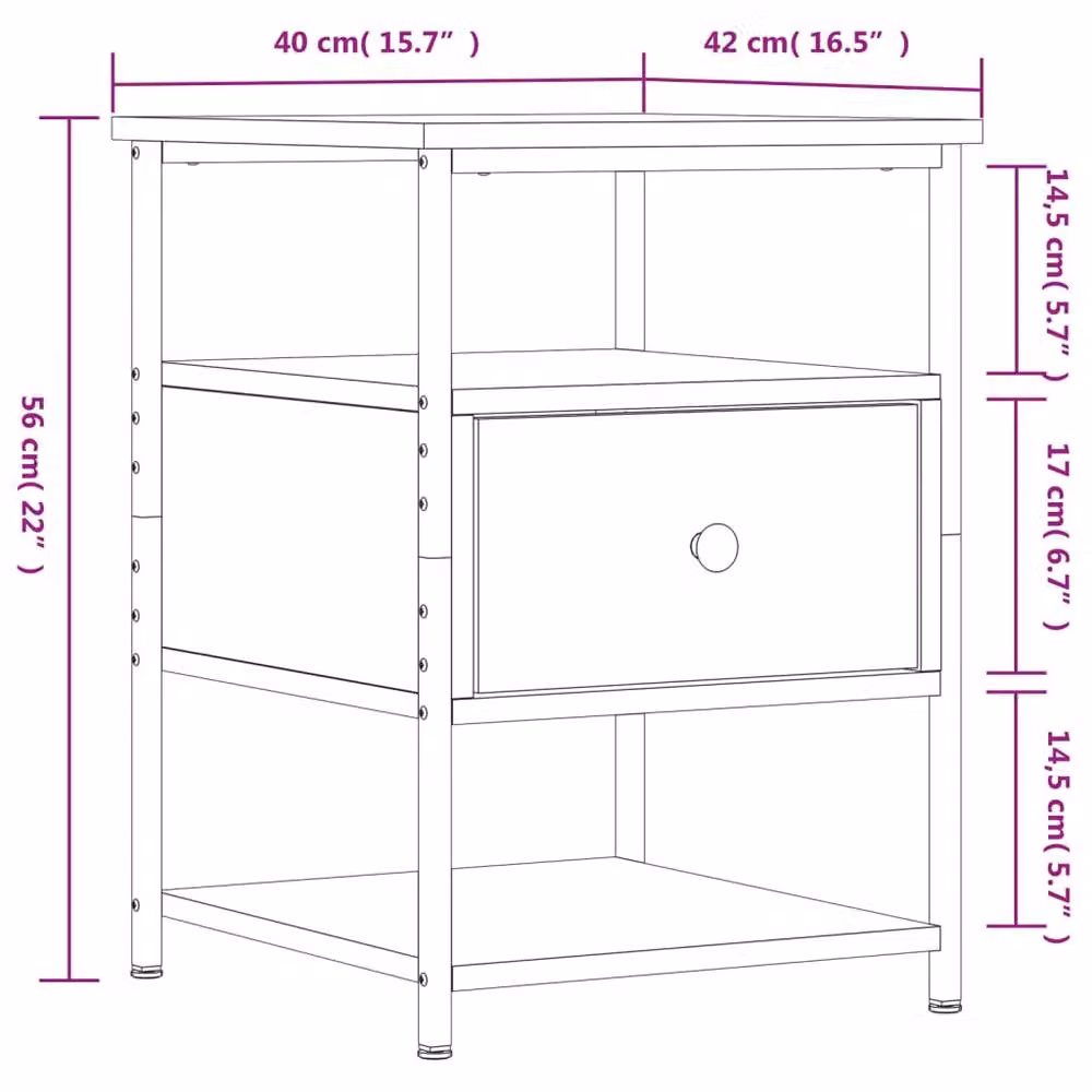 Berkfield Home Durable Bedside Cabinet in Grey Sonoma, W/D/H: 40 x 42 x 56 cm – 4