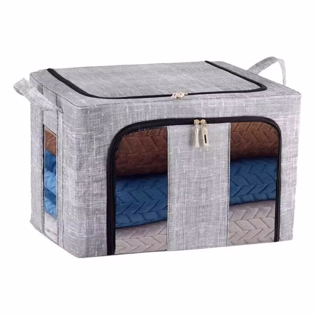 VOGREX 3-Piece Set of 66L Grey Folding and Stackable Wardrobe Storage Boxes with Stainless Steel Frame – 2
