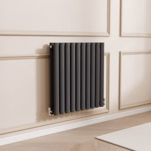 Banyetti Orva Anthracite Horizontal Double Oval Column Radiator in Charcoal, W/H: 60 x 59 cm