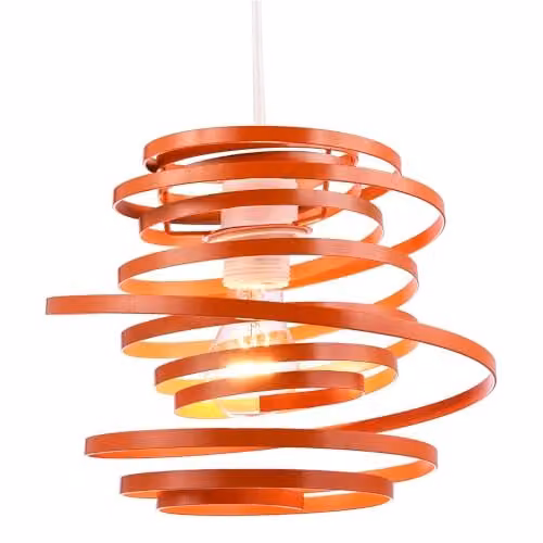 Happy Homewares Modern Orange Gloss Metal Double Ribbon Spiral Swirl Ceiling Light Pendant Shade, Diameter: 23 cm – 1