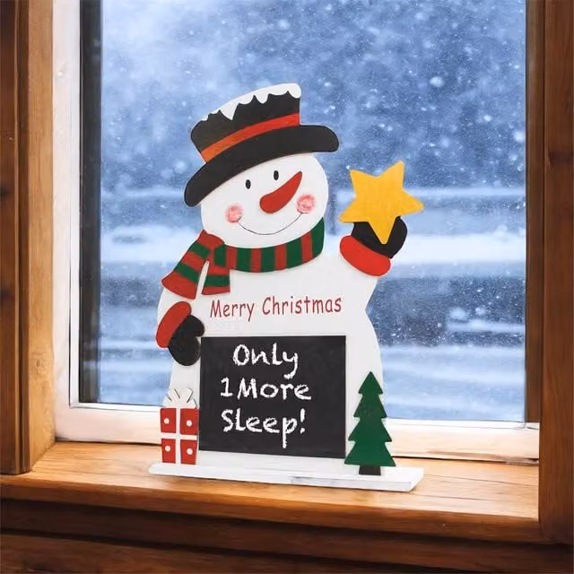 mysmartbuy Wooden Snowman Chalkboard Tabletop Christmas Blackboard in White, Red and Green