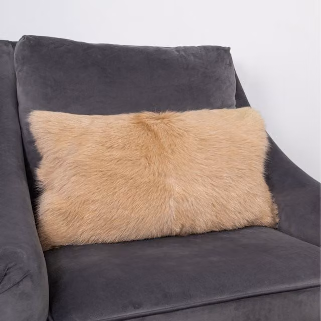 Native Natural Rectangular Lambskin Cushion in Beige and White, Diameter: 30 cm