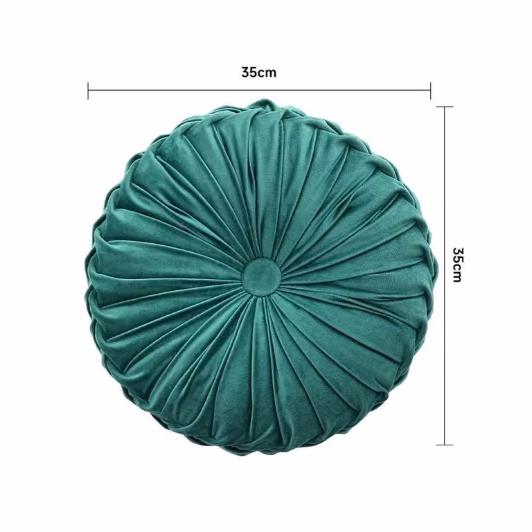 FLAVORA Green Round Velvet Cushion, Diameter: 35 cm