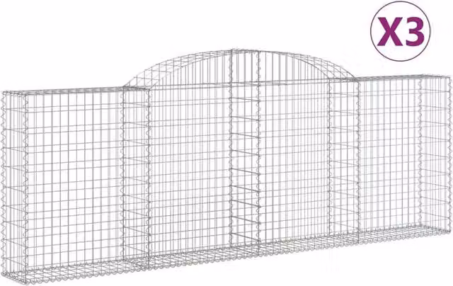 Berkfield Home Arched Gabion Baskets, 3 Piece Set, Silver Galvanised Steel, W: 300 cm, D: 30 cm, H: 100-120 cm