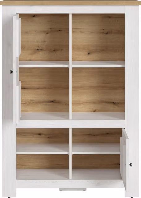 Furniture To Go Celesto 2 Door 4 Shelf Display Cabinet with Integrated LED Lights in White and Oak