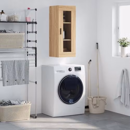 vidaXL Wall Mounted Cabinet in Brown with Glass Doors, W/D/H: 34.5 x 34.0 x 90.0 cm – 2