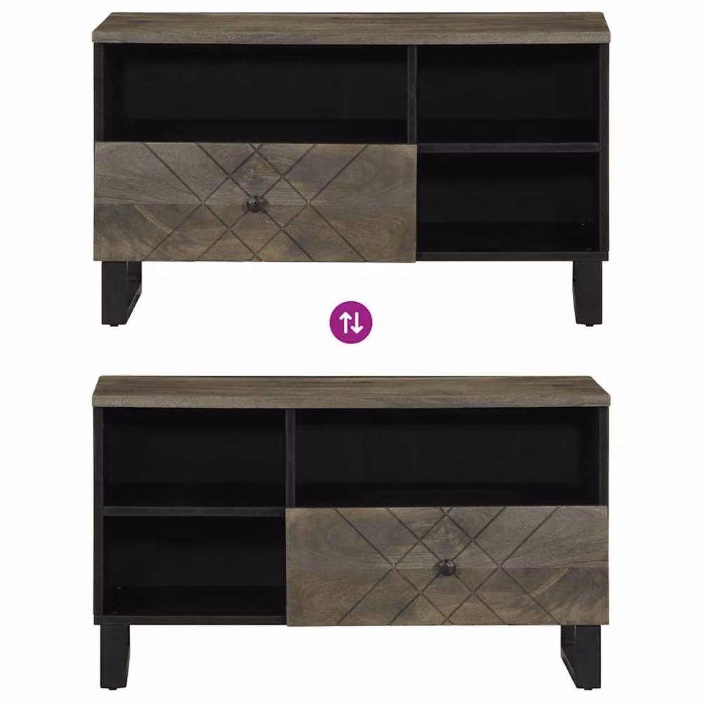 Berkfield Home Black Mango Wood TV Cabinet W: 80 cm, D: 33 cm, H: 46 cm – 4