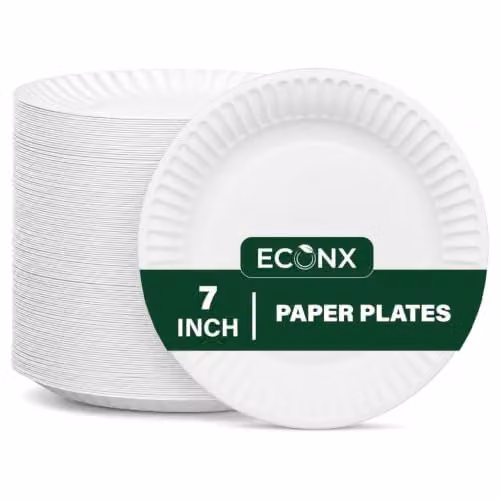 ECONX Heavy Duty Disposable White Paper Plates, 18 cm – 1