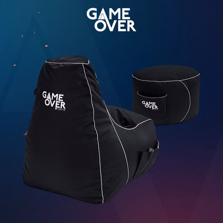 Game Over Store Cosmic Smoke High Back Video Gaming Bean Bag Chair with Footstool in Black