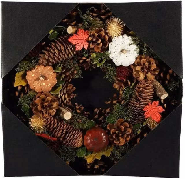 KDMD Autumn Wreath with Leaves and Pumpkins, Multicolour, Diameter: 30 cm – 1