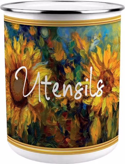 Purely Home Sunflower Impressionism Metal Utensil Holder, Multicolour, W: 18 cm, D: 16.5 cm, H: 16.5 cm – 2