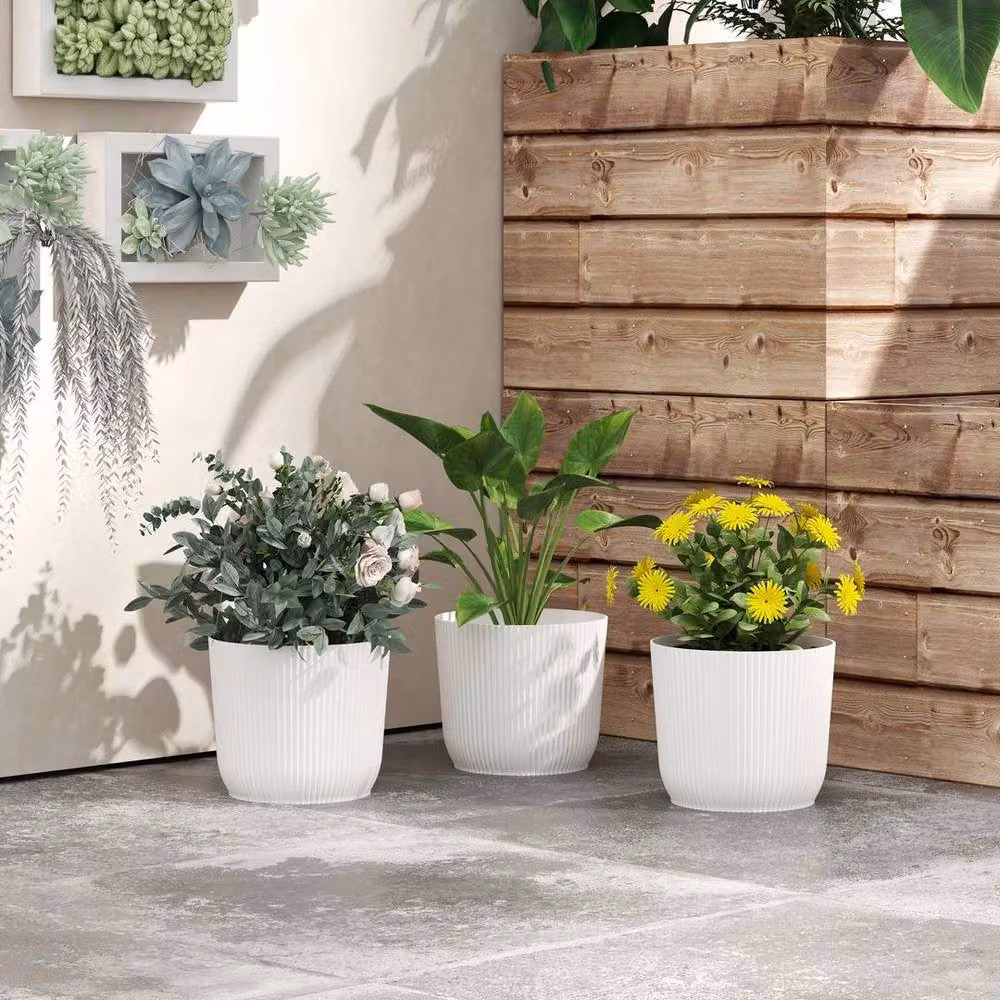 Kelvenix Set of 3 Round White Plastic Planters for Indoor and Outdoor Use – 3