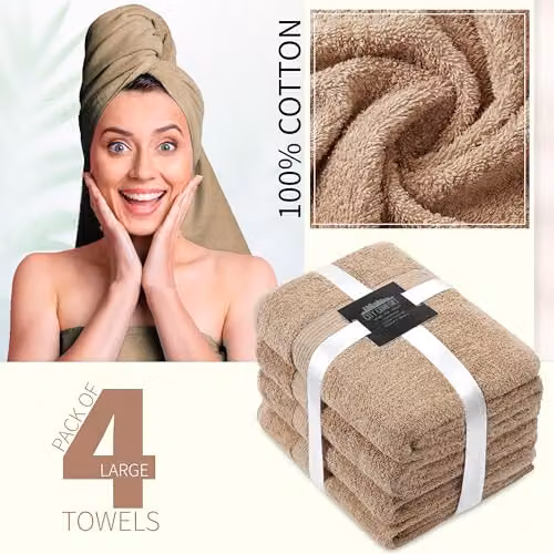 CityComfort Set of 4 Fluffy Cotton Bath Towels, Brown, W: 75 cm x L: 135 cm, 550 GSM – 3