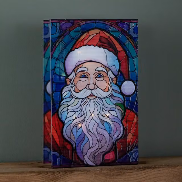 Samuel ALEXANDER Multicolour Double Sided Stained Glass Santa Decoration with LEDs, 21 cm